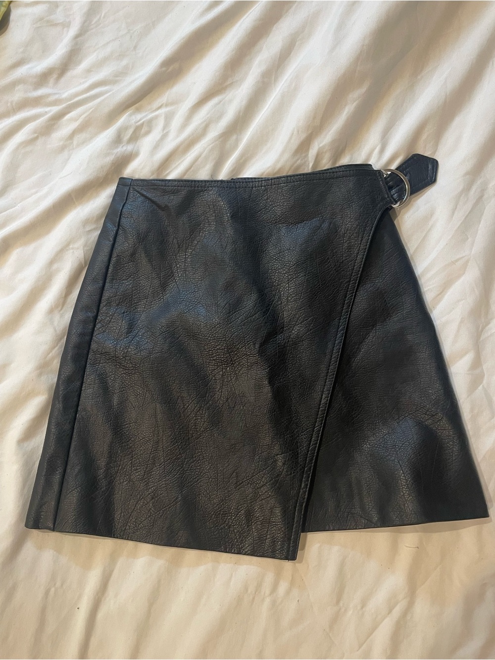 H&M Black Faux Leather Wrap Mini Skirt